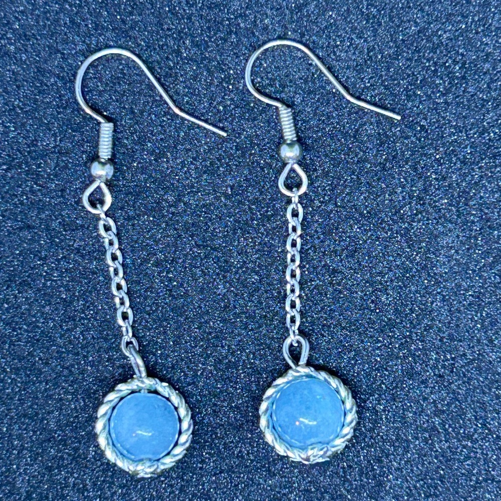 Aquamarine bead earrings dangle drop gemstone statement handmade stainless steel
